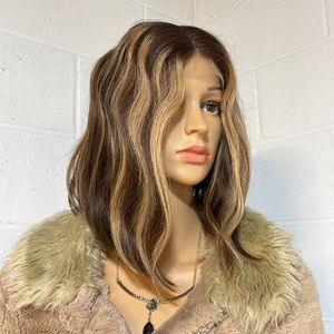 100% human hair highlighted lace front T short mix sizes stretch cap NWT 11-12”